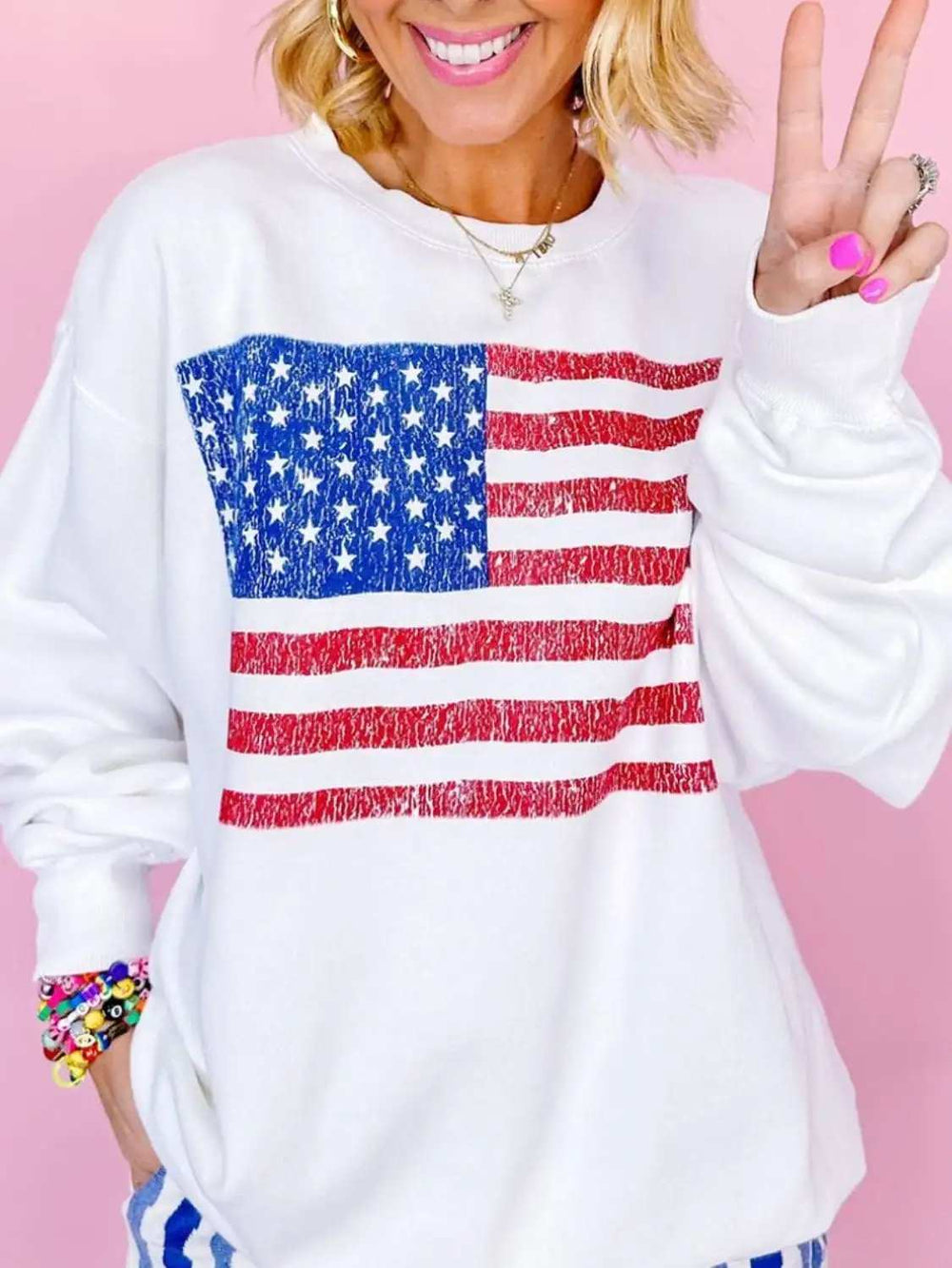 US Flag Round Neck Long Sleeve Sweatshirt - Trendsi - Flyclothing LLC