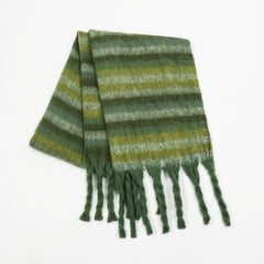 Fringe Contrast Striped Polyester Scarf - Trendsi