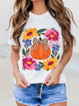 Pumpkin Floral Graphic Round Neck T-Shirt - Trendsi - Flyclothing LLC