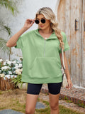 Half Zip Short Sleeve Hooded Top - Trendsi - Flyclothing LLC