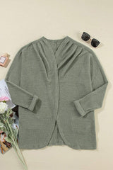 Waffle-Knit Open Front Long Sleeve Cover Up - Trendsi - Flyclothing LLC