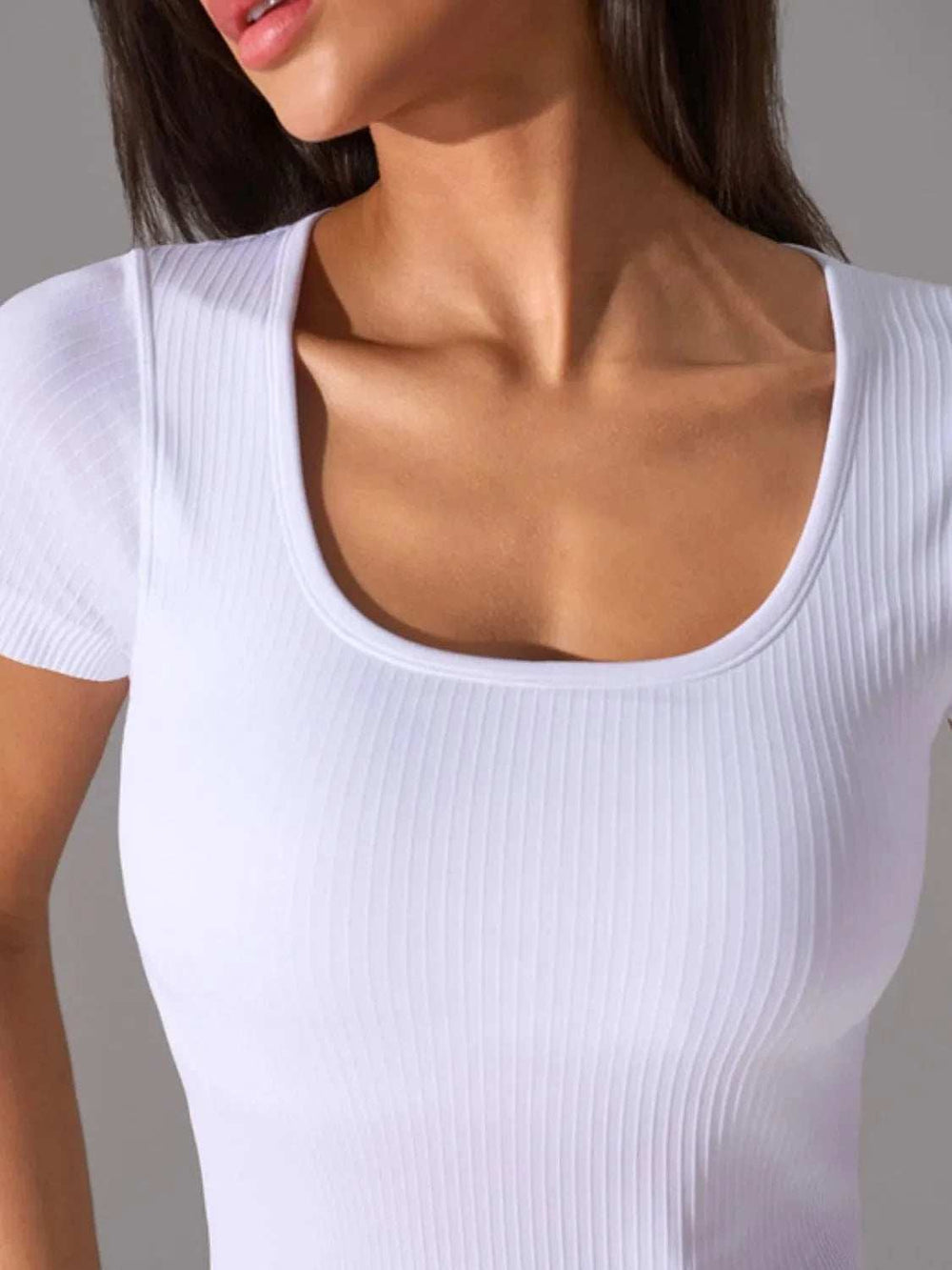 Square Neck Active T-Shirt with Detachable Chest Pads - Trendsi - Flyclothing LLC