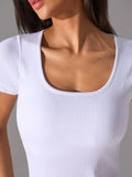Square Neck Active T-Shirt with Detachable Chest Pads - Trendsi