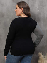 Plus Size Two-Tone Surplice Neck Sweater - Trendsi - Flyclothing LLC