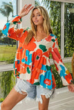 BiBi Floral Woven Tiered V Neck Top - Trendsi - Flyclothing LLC