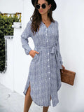 Button Down Printed Long Sleeve Shirt Dress - Trendsi - Flyclothing LLC
