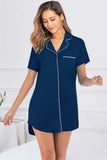 Contrast Piping Pocketed Short Sleeve Lounge Dress - Trendsi - Flyclothing LLC