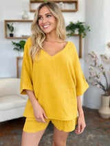 Double Take Texture Half Sleeve T-Shirt and Drawstring Shorts Set - Trendsi - Flyclothing LLC