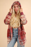 VERY J Fuzzy Plaid Long Sleeve Hooded Jacket - Trendsi