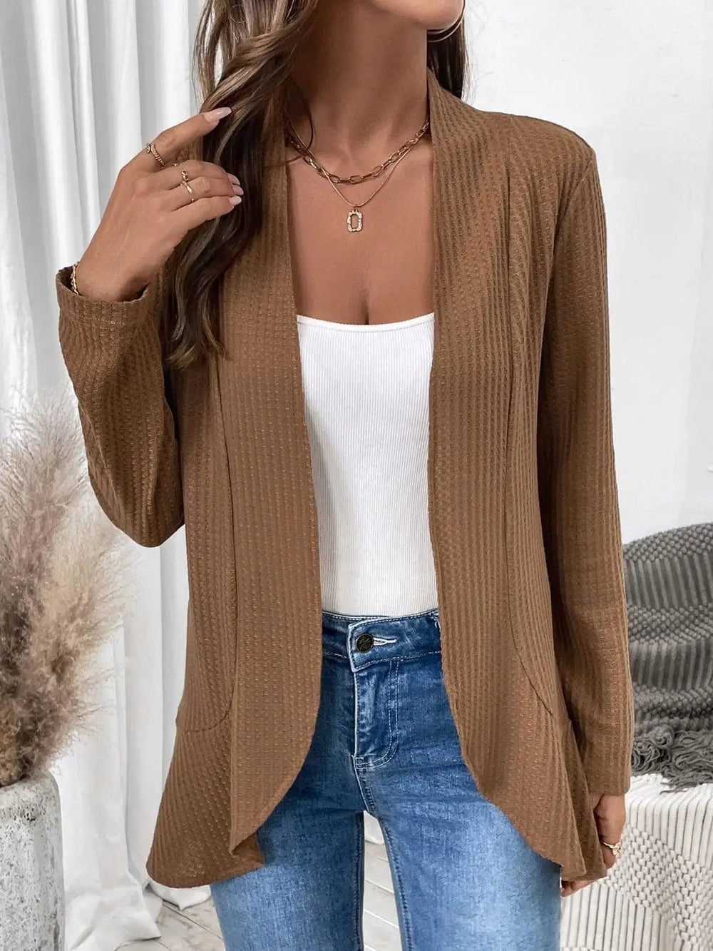 Open Front Long Sleeve Cardigan - Trendsi