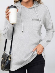 Drawstring Long Sleeve Hoodie - Trendsi