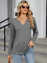 Notched Long Sleeve T-Shirt - Trendsi - Flyclothing LLC