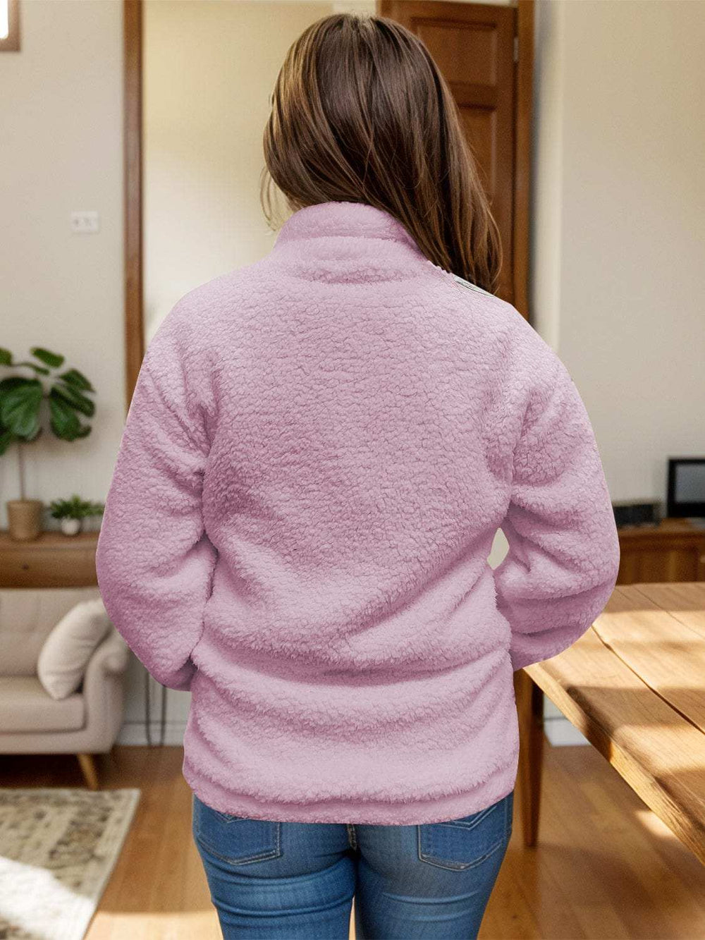 Full Size Turtleneck Zip Up Long Sleeve Sherpa Jacket - Trendsi - Flyclothing LLC