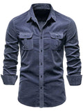 Men's Full Size Collared Neck Button Down Shirt with Chest Pockets Plus Size - Trendsi - Flyclothing LLC
