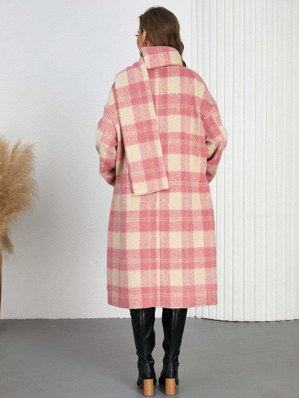Plaid Button Up Long Sleeve Coat - Trendsi - Flyclothing LLC