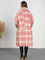 Plaid Button Up Long Sleeve Coat - Trendsi