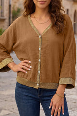 V-Neck Button Up Shirt - Trendsi - Flyclothing LLC