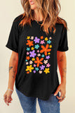 Flower Graphic Round Neck Short Sleeve T-Shirt - Trendsi