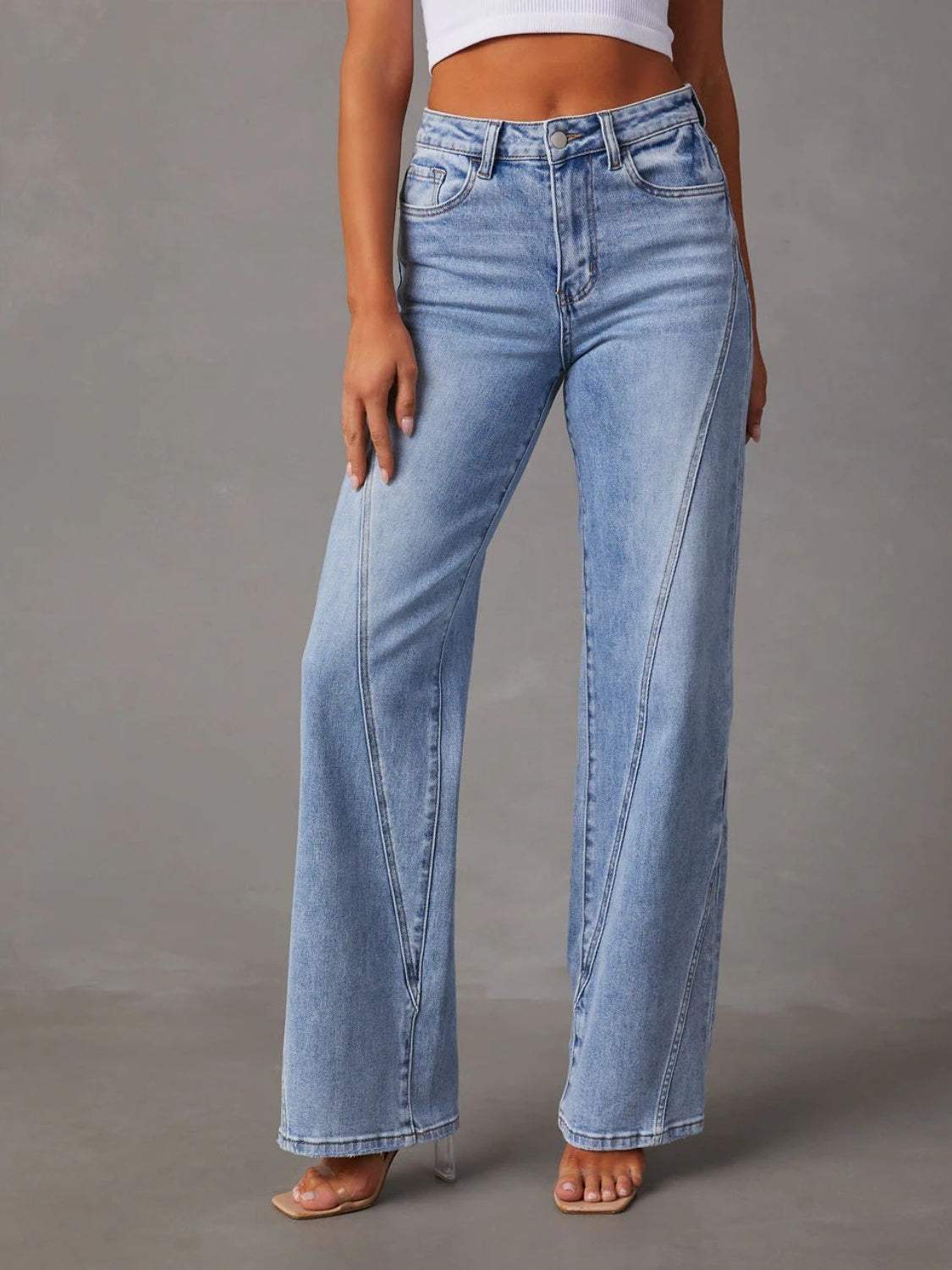 High Waist Straight Jeans with Pockets - Trendsi - Flyclothing LLC