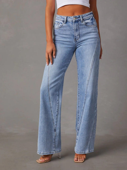 High Waist Straight Jeans with Pockets - Trendsi