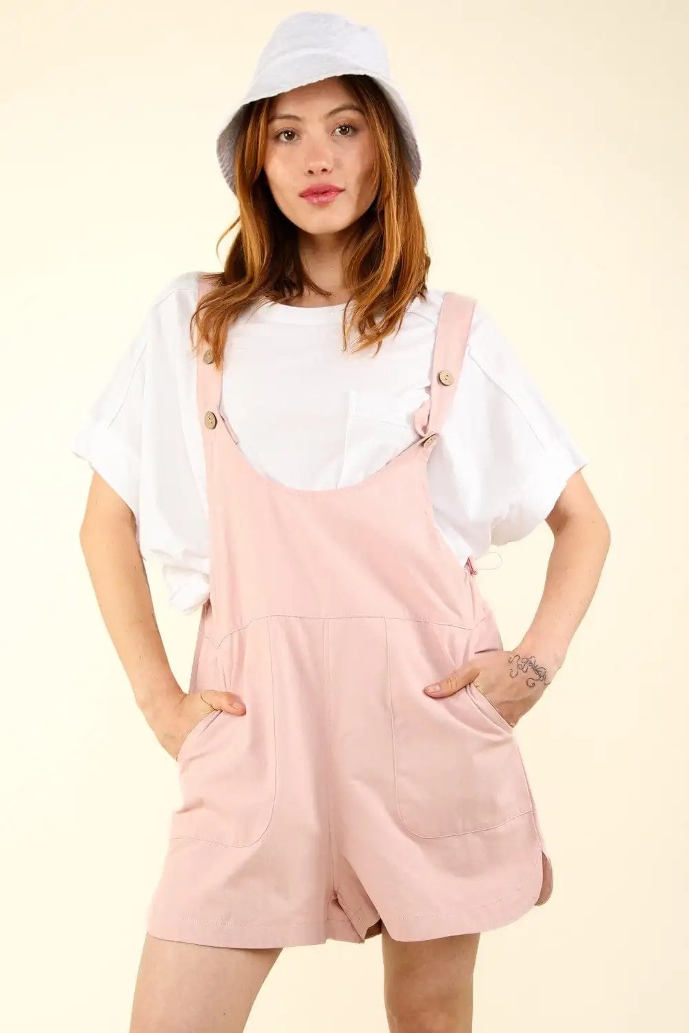 VERY J Adjustable Waist Suspender Overalls with Pockets - Trendsi