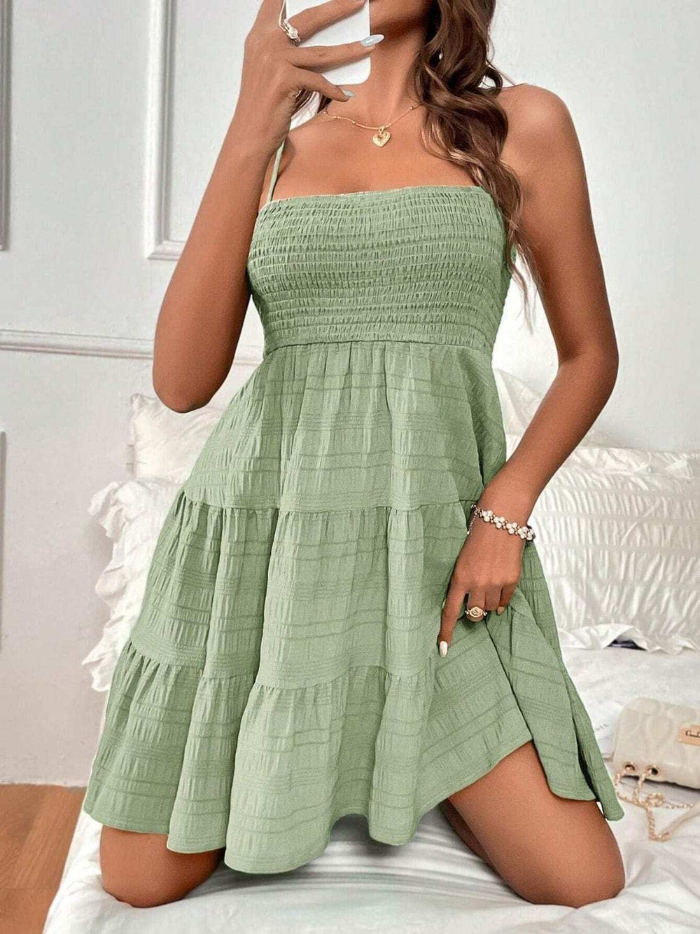 Tiered Smocked Square Neck Cami Dress - Trendsi - Flyclothing LLC