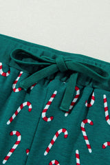 Candy Cane Print Round Neck Top and Pants Lounge Set - Trendsi - Flyclothing LLC
