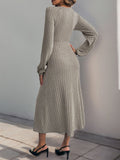 Perfee Ribbed Tied Surplice Long Sleeve Dress - Trendsi