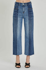 RISEN Full Size Mid-Rise Waist Two-Tones Jeans with Pockets - Trendsi - Flyclothing LLC