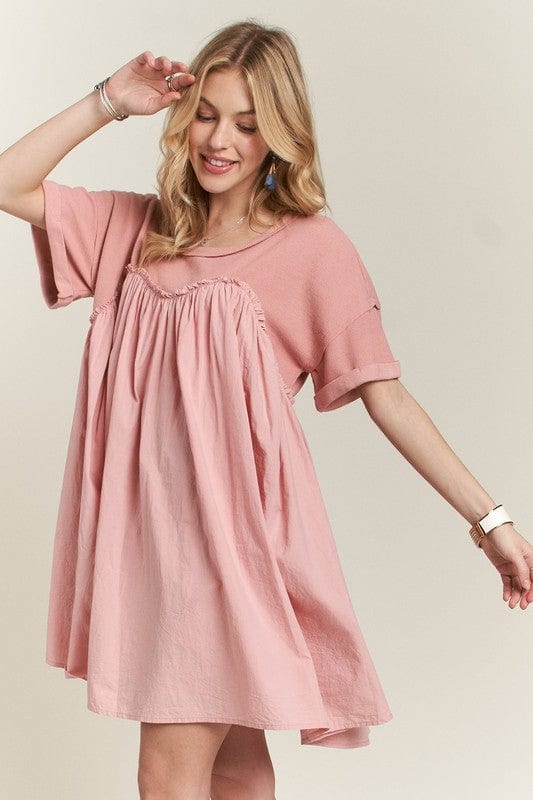 ADORA Round Neck Half Sleeve Babydoll Dress - Trendsi