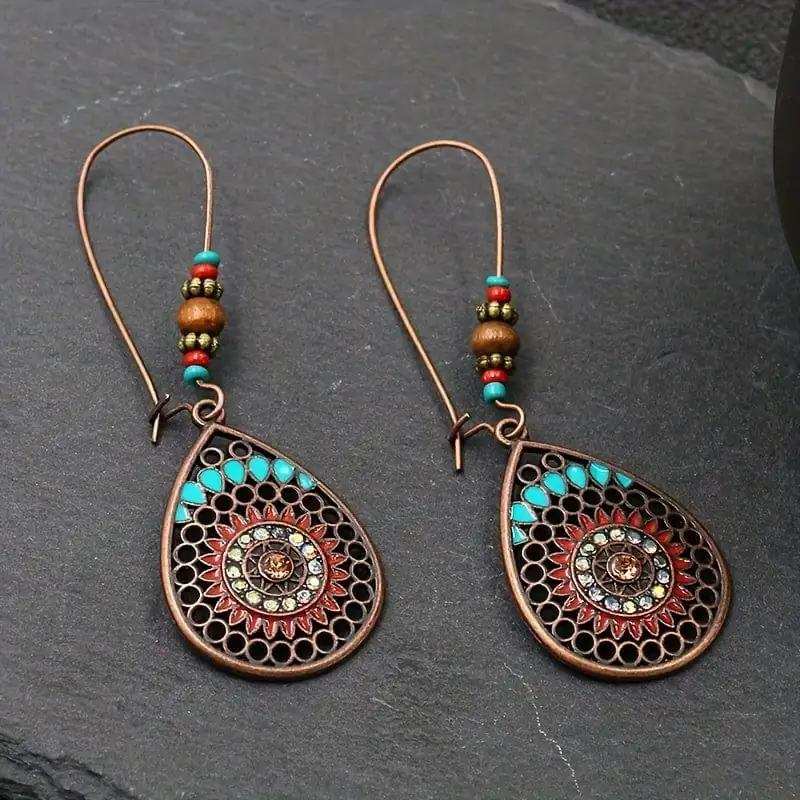 Alloy Oil Drip Beaded Teardrop Earrings - Trendsi - Flyclothing LLC