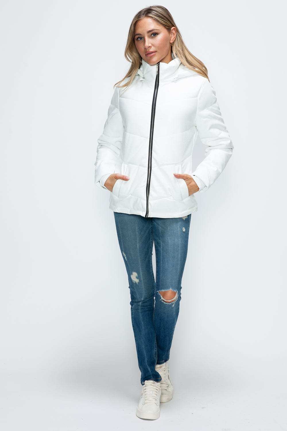 How Dare U Pocketed Zip Up Puffer Jacket with Removable Hood - Trendsi - Flyclothing LLC