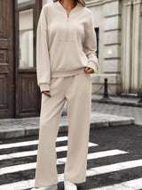 Half Zip Sweatshirt and Wide-Leg Pants Set - Trendsi - Flyclothing LLC