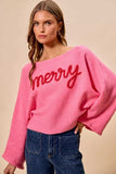 SO ME Merry Tinsel Lettering Christmas Sweater Top - Trendsi - Flyclothing LLC
