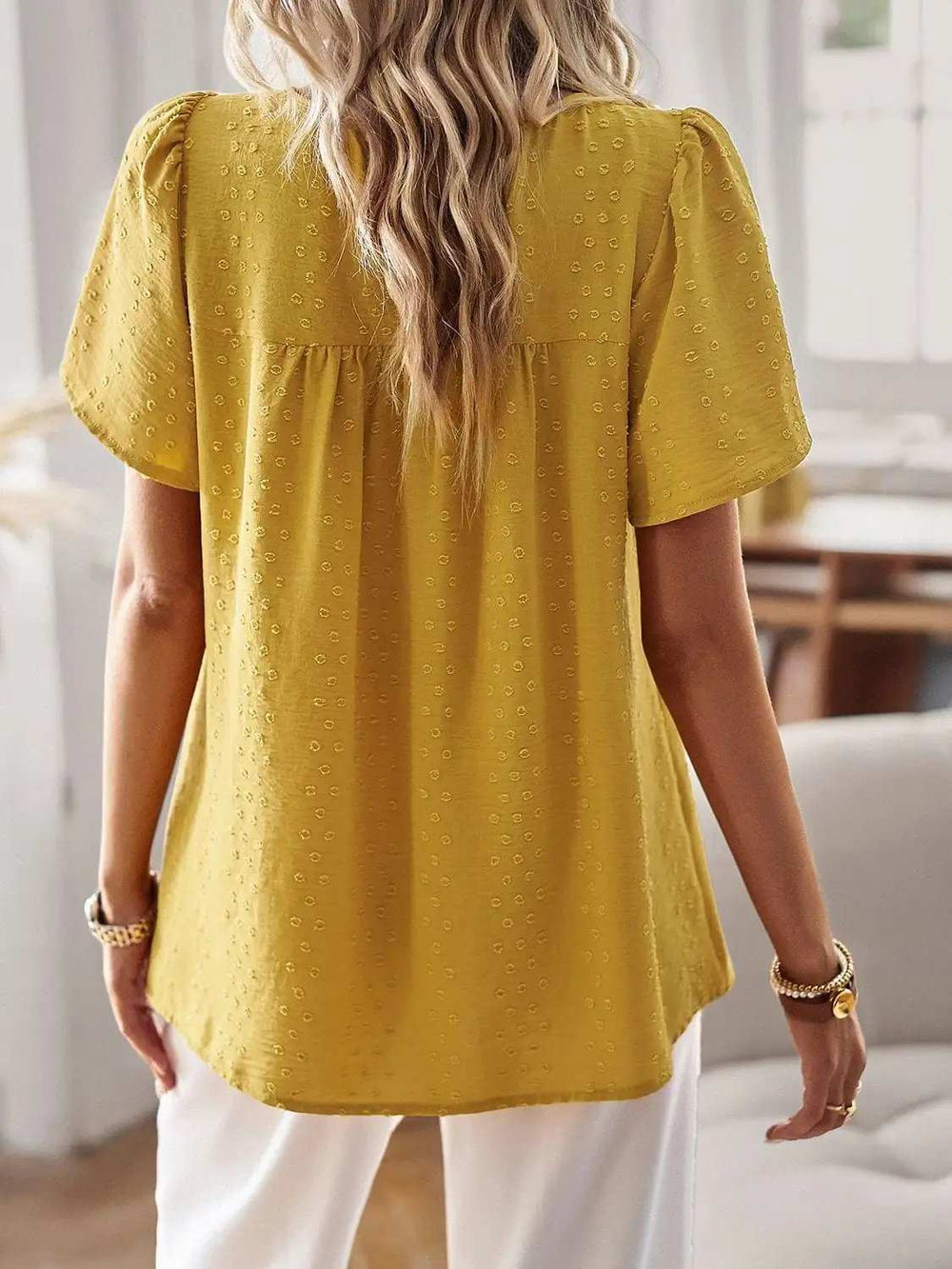 Lace Detail Round Neck Short Sleeve Blouse - Trendsi - Flyclothing LLC