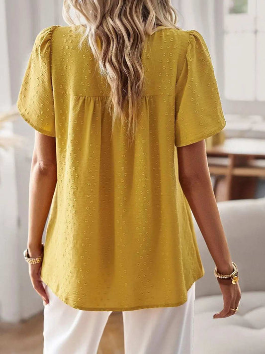 Lace Detail Round Neck Short Sleeve Blouse - Trendsi - Flyclothing LLC