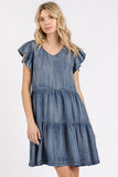 Mittoshop V-Neck Ruffled Cap Sleeve Mini Dress - Trendsi