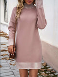 Striped Mock Neck Long Sleeve Sweater Dress - Trendsi - Flyclothing LLC