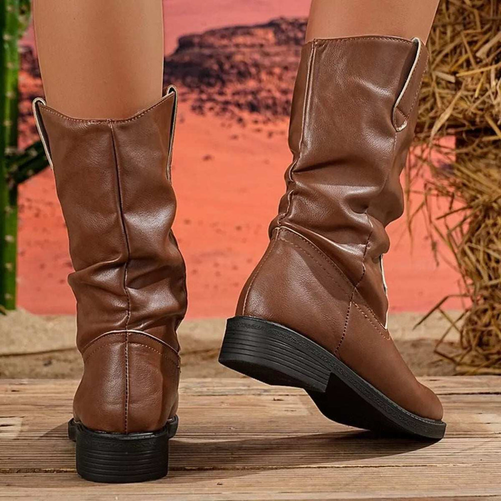Round Toe Block Heels Boots - Trendsi - Flyclothing LLC