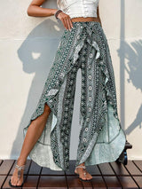 Slit Ruffled Geometric Wide Leg Pants - Trendsi - Flyclothing LLC