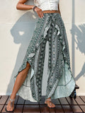 Slit Ruffled Geometric Wide Leg Pants - Trendsi