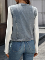 Button-Down Denim Vest - Trendsi - Flyclothing LLC