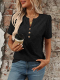 Eyelet Notched Short Sleeve Top - Trendsi - Flyclothing LLC