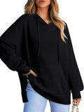 Drawstring Slit Long Sleeve Hoodie - Trendsi - Flyclothing LLC