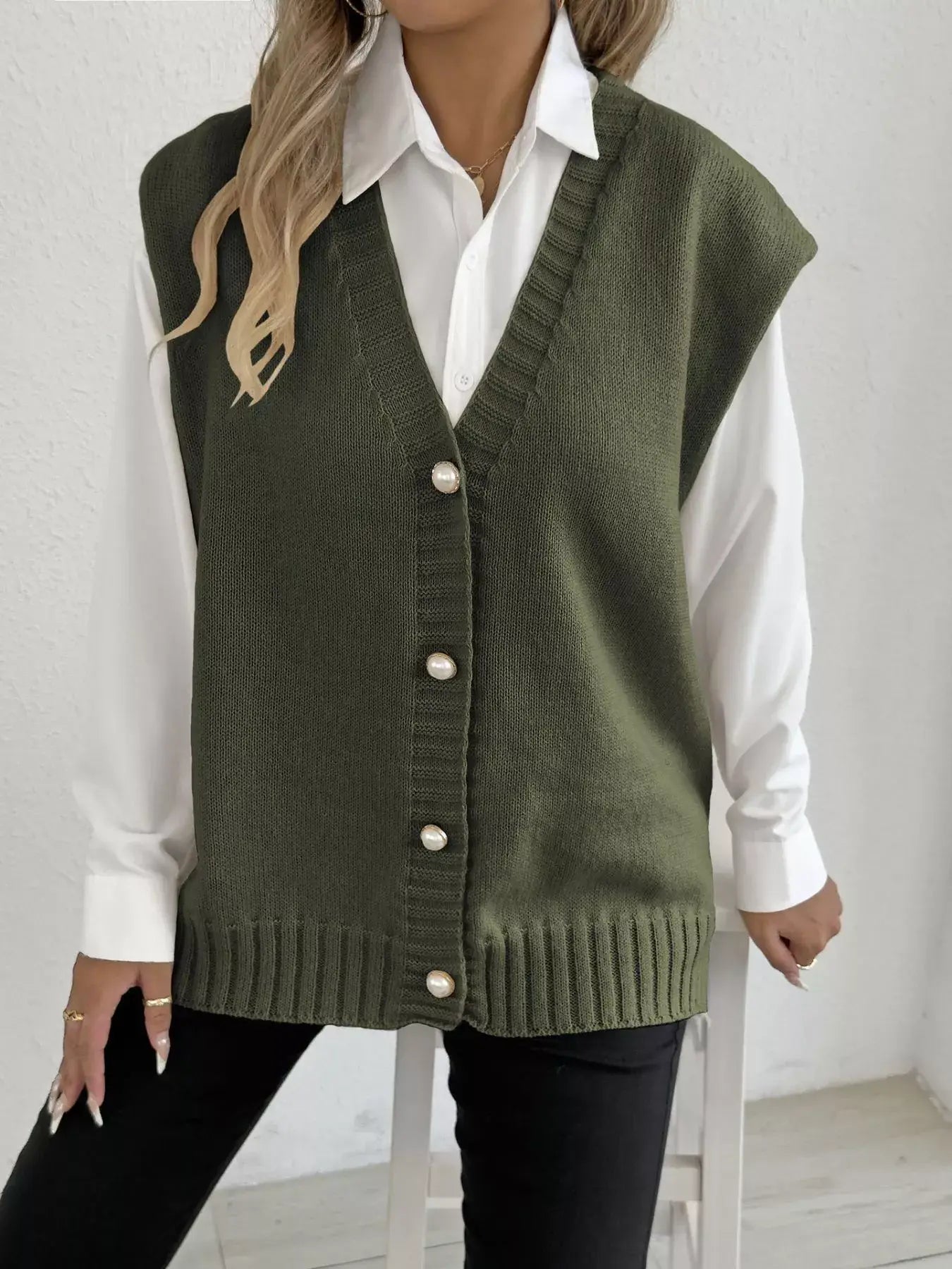 Button-Down Button Up Sweater Vest - Trendsi - Flyclothing LLC