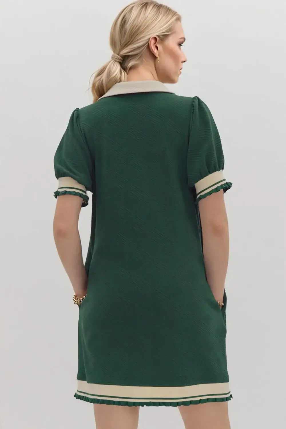 Oh Frill Contrast Trim Johnny Collar Short Sleeve Mini Dress - Trendsi - Flyclothing LLC
