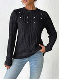 Cable-Knit Round Neck Long Sleeve Sweater - Trendsi - Flyclothing LLC