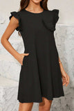Pocketed Ruffled Cap Sleeve Mini Dress - Trendsi - Flyclothing LLC
