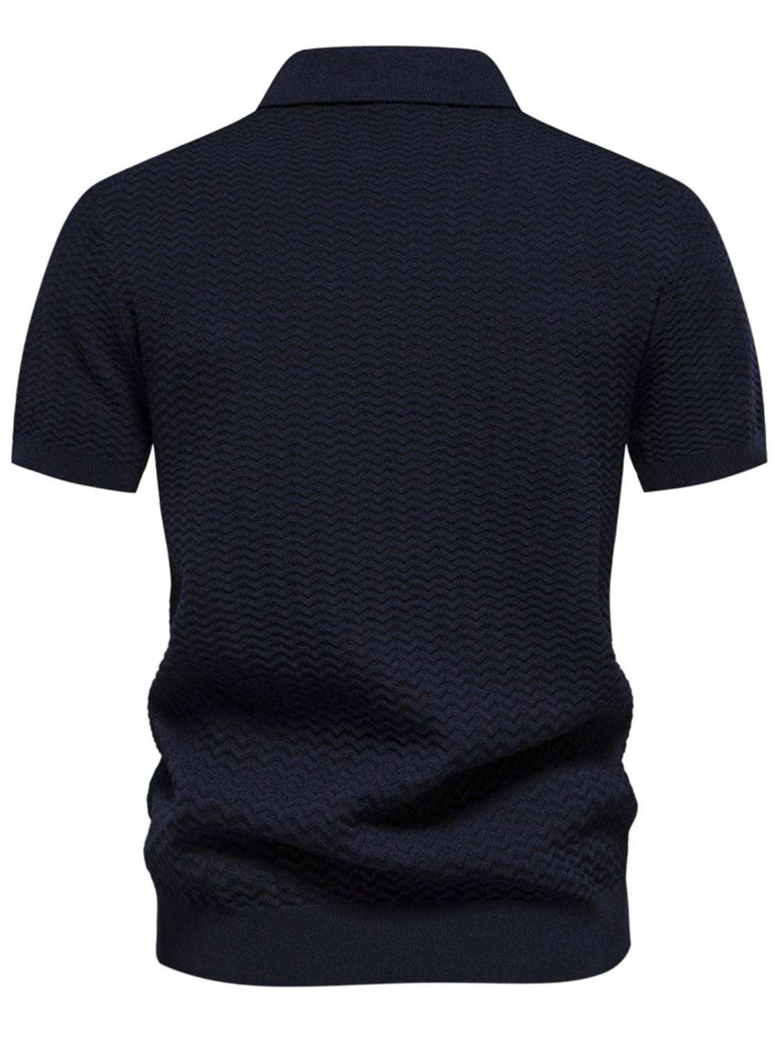Men's Collared Neck Striped Texture Knit Polo - Trendsi - Flyclothing LLC