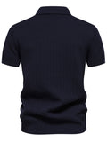 Men's Collared Neck Striped Texture Knit Polo - Trendsi